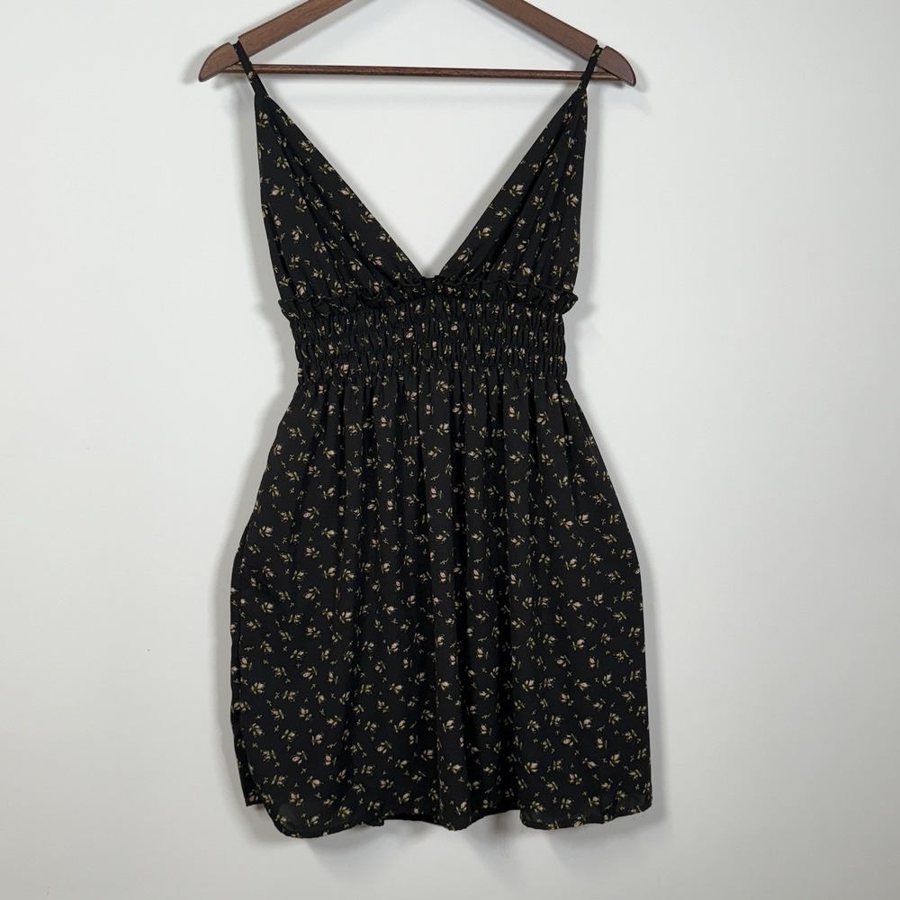 SHEIN Black Midi Dress with Yellow Floral Print